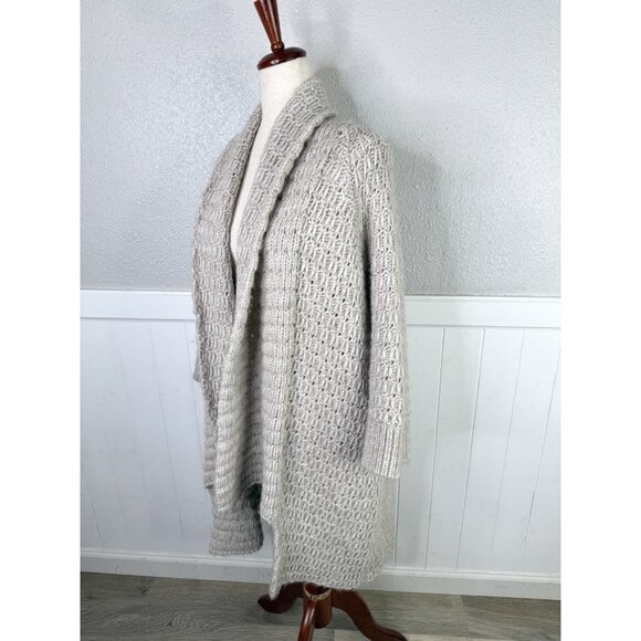 Ann Taylor Loft Cardigan M Oatmeal Front Long Wool Alpaca Chunky Knit Cottage - Picture 3 of 8